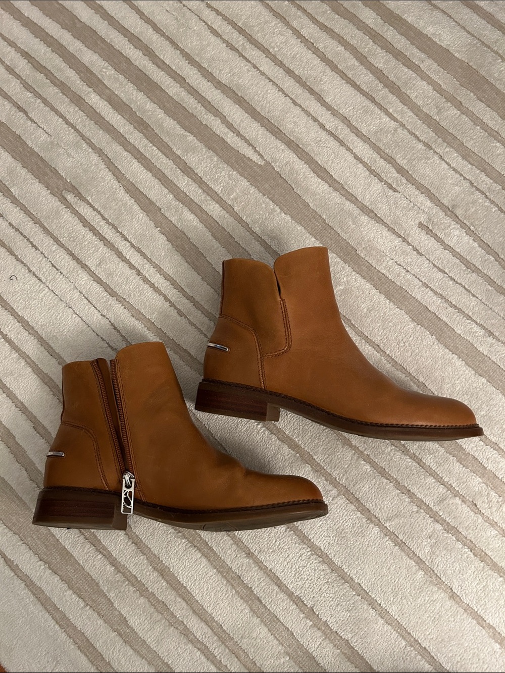 Franco Sarto Chestnut Brown Leather Zip Ankle Boots